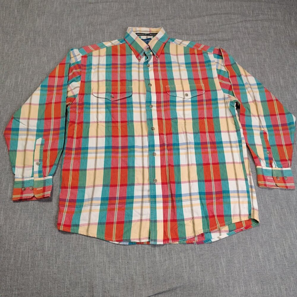 Wrangler Shirt‎ Size Large Western Plaid Long Sleeve Button Down